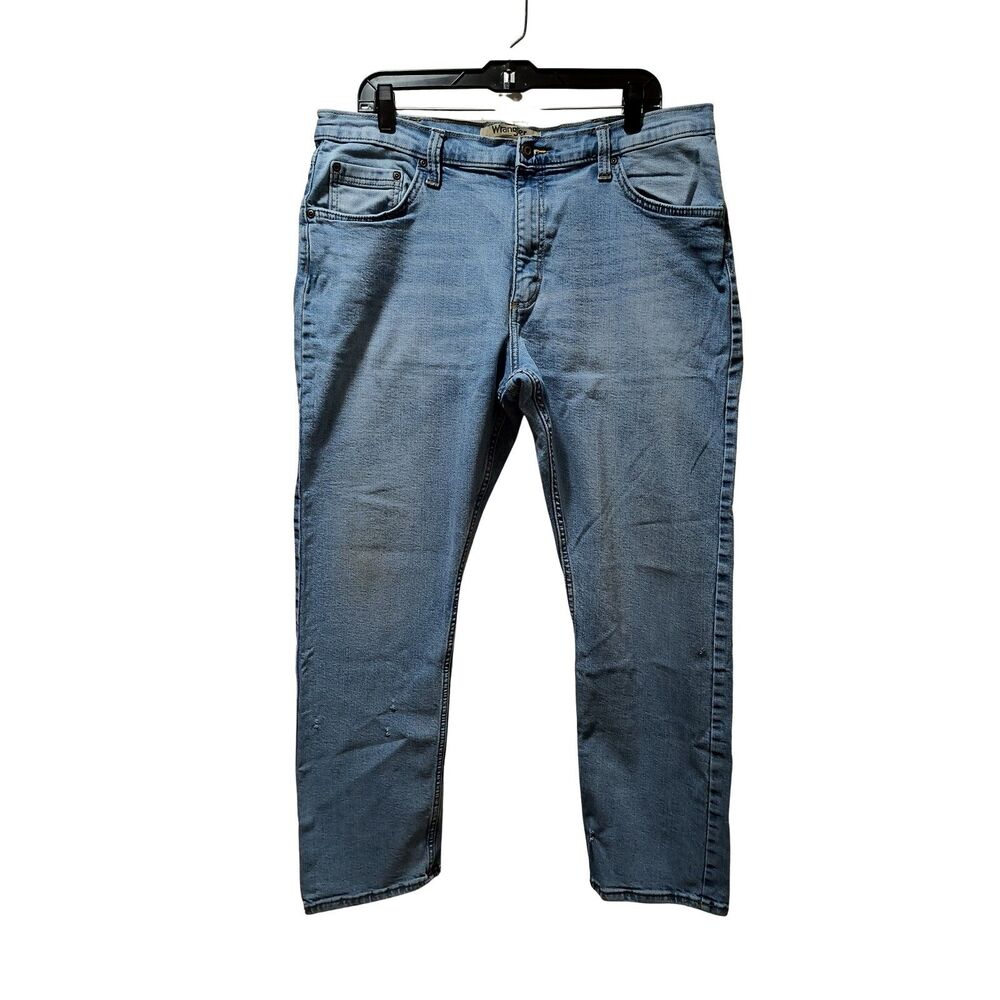 Wrangler Authentics Jeans Men's 36x29 Straight Blue Distressed Ripped Stretch